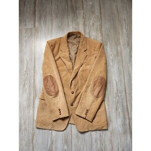 VTG Johnny Carson Corduroy Blazer Jacket Tan 2 Button Elbow Patches Sz 42R